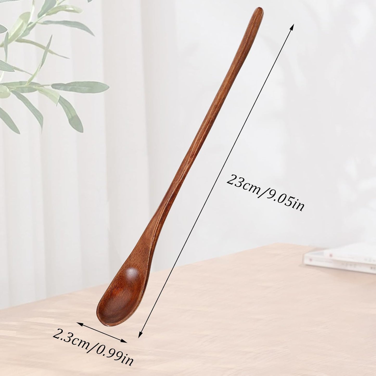 2-Pack 9" Teak Wooden Honey Spoons – Long Handle Stirring Spoons for Tea & Coffee