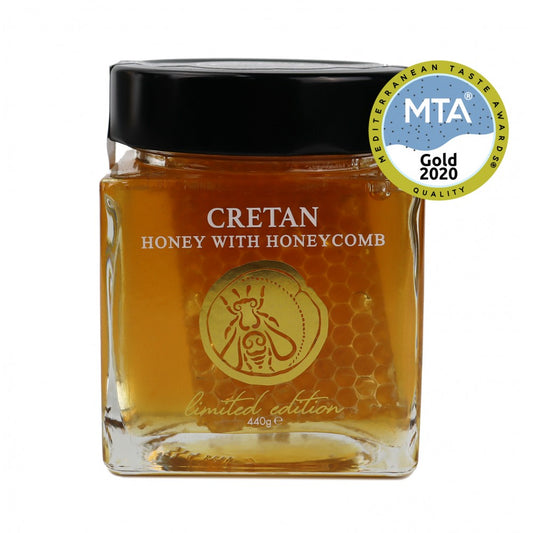 Cretan Honey with Honeycomb 15.5 oz - Raw, Unfiltered & Rich in Natural Goodness