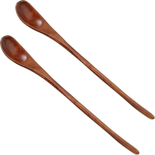 2-Pack 9" Teak Wooden Honey Spoons – Long Handle Stirring Spoons for Tea & Coffee