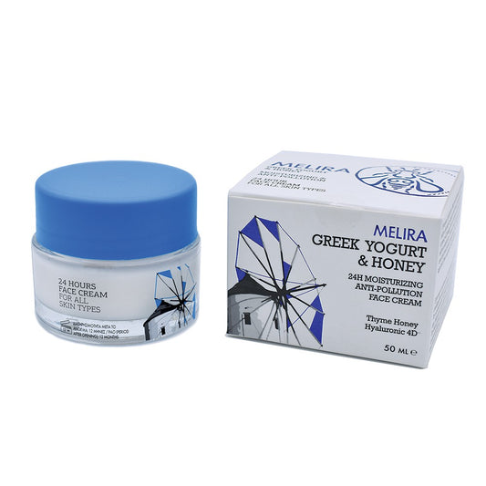 Melira Greek Yogurt & Honey Face Cream 50ml | 24 Hour Moisturizing Anti-Pollution with Thyme Honey & Hyaluronic 4D