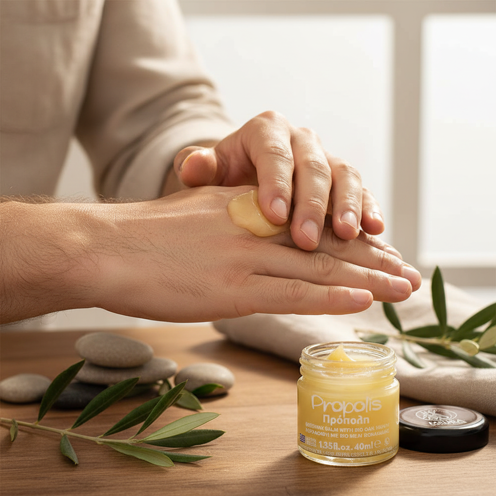 Man applying Melira Beeswax Balm on dry hands