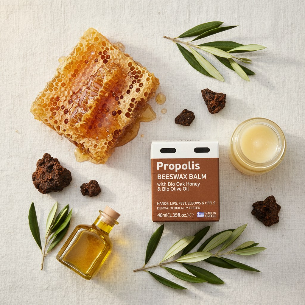 Melira Beeswax Balm with oak honey, propolis and olive oil ingredients