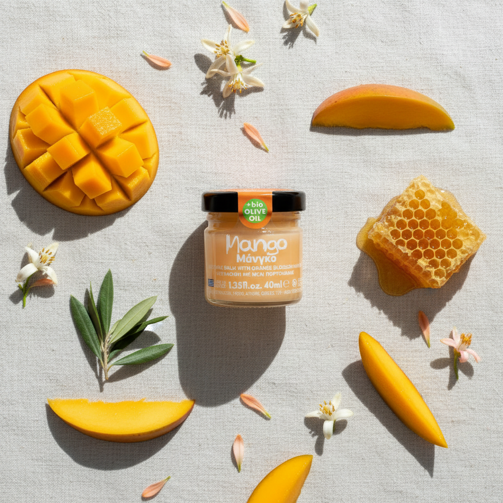 Melira Mango Orange Blossom Beeswax Balm with mango, orange blossom and honeycomb ingredients