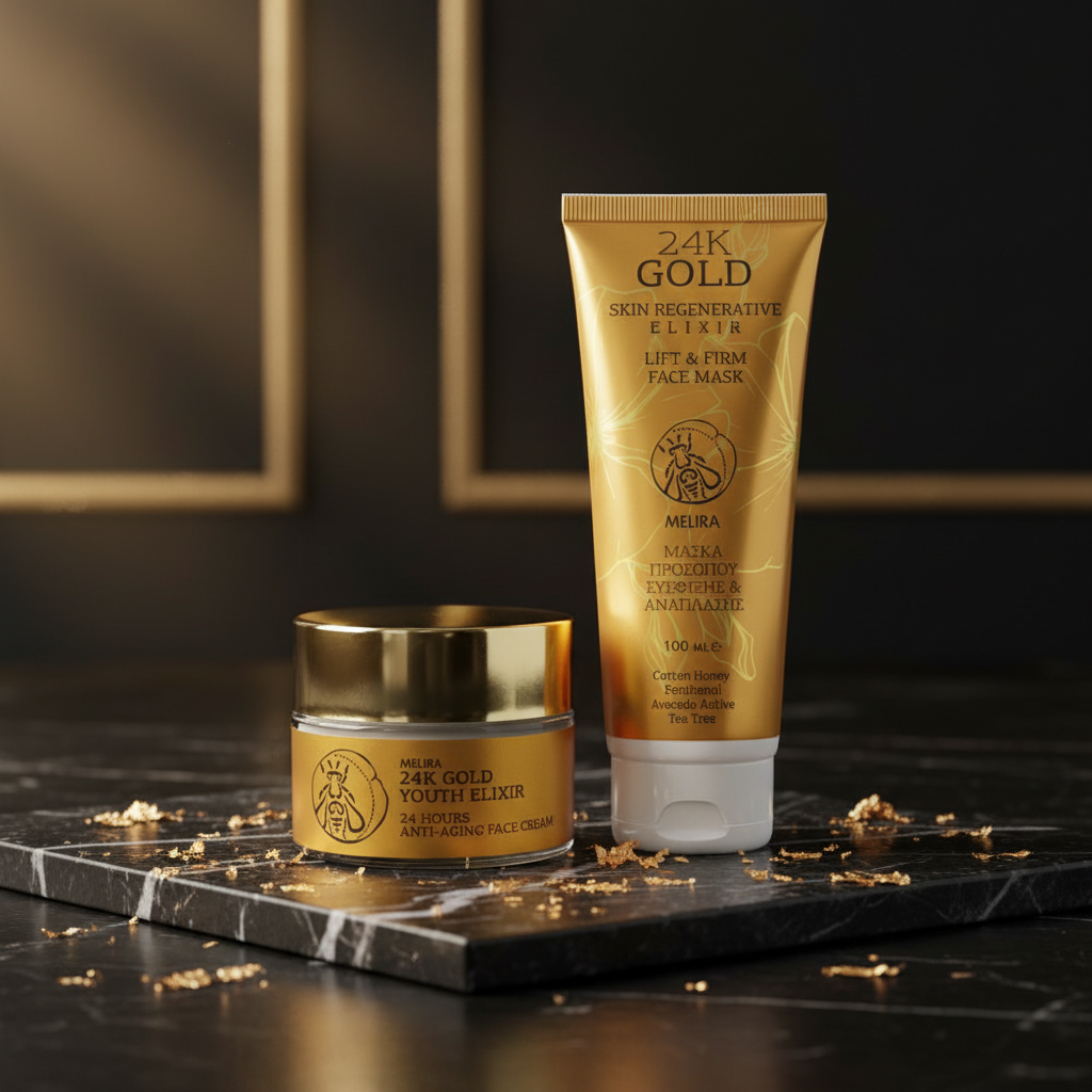 Melira 24K Gold Ritual Set - Face Mask and Youth Elixir Face Cream together