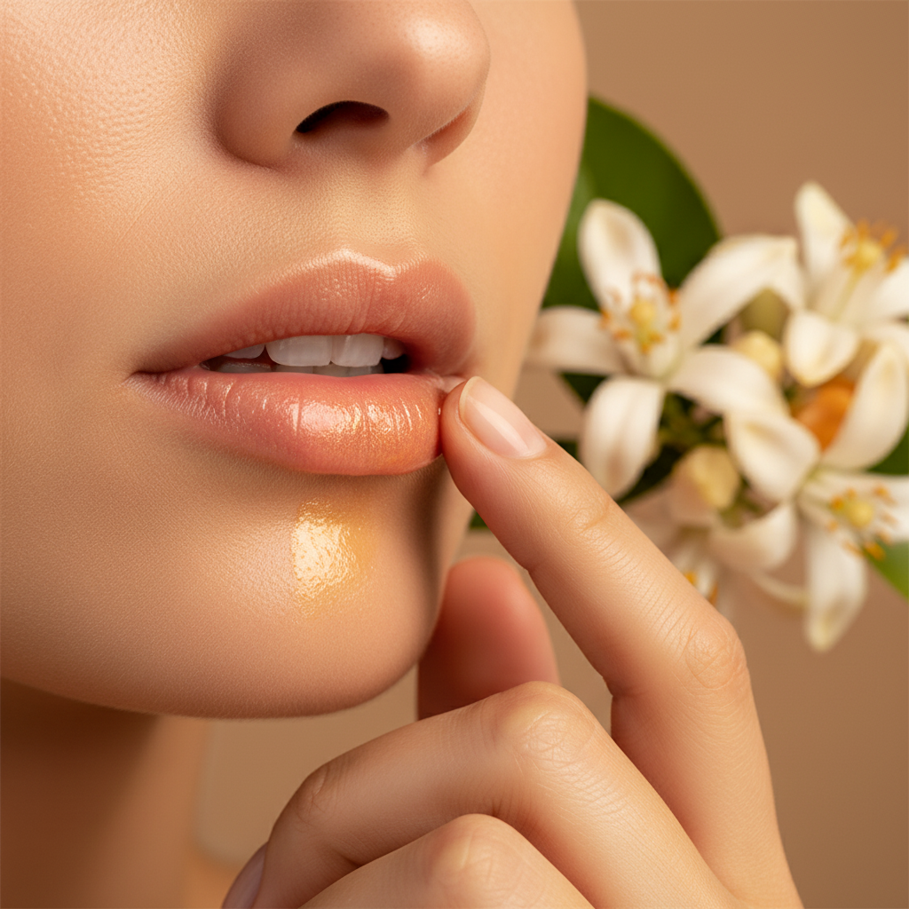 Woman applying Melira Mango Orange Blossom Beeswax Balm on lips