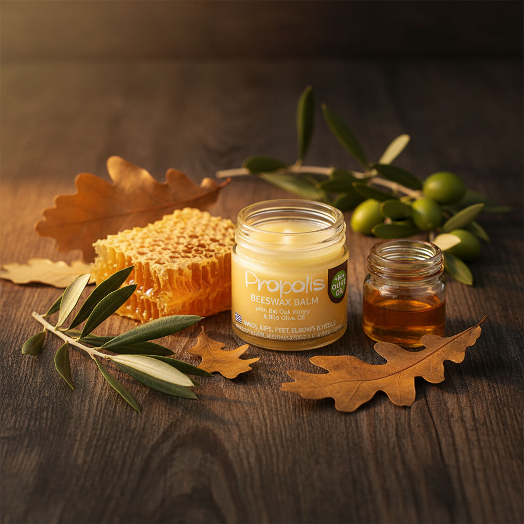Melira Beeswax Balm Propolis with oak honeycomb and olive branches