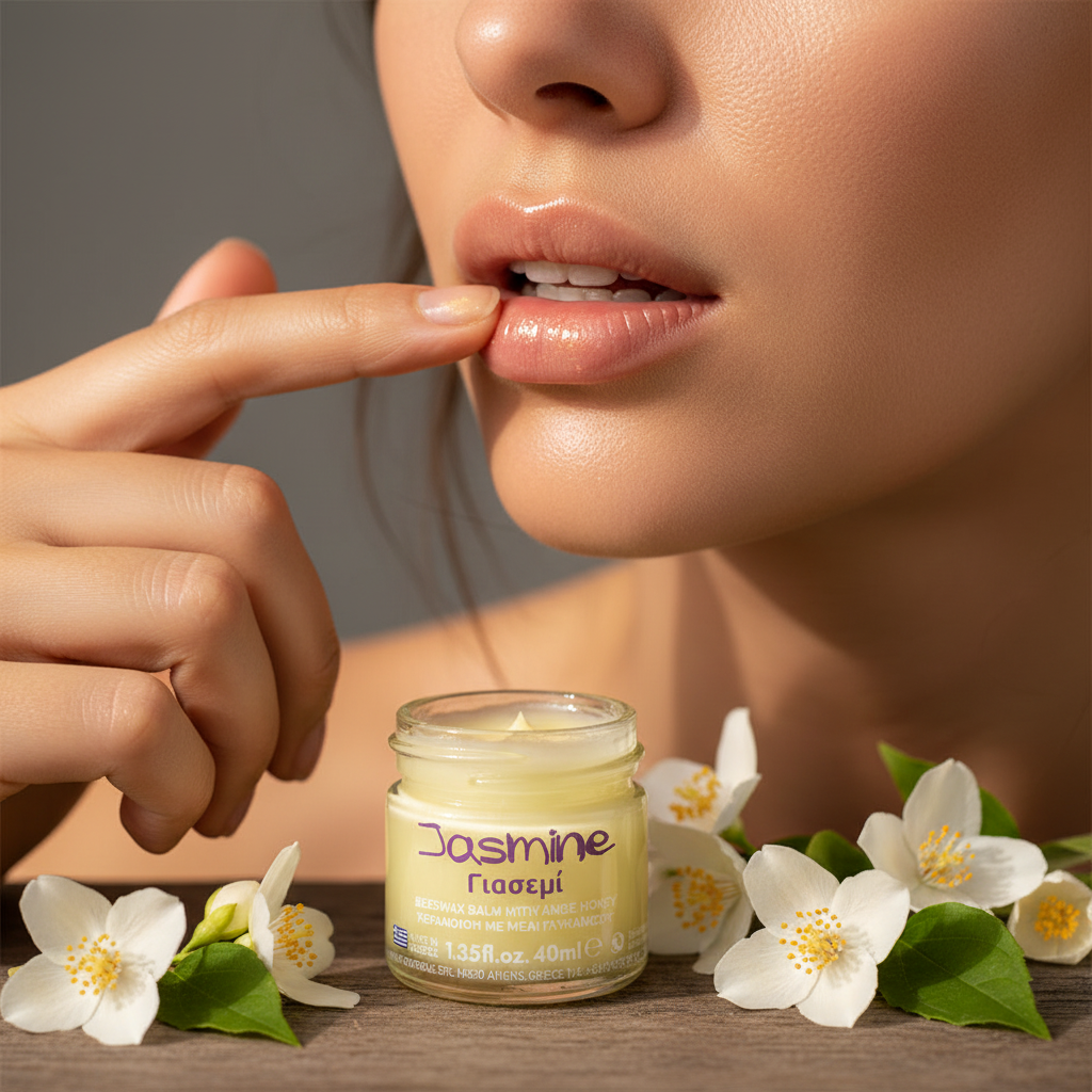Woman applying Melira Jasmine Beeswax Balm on lips