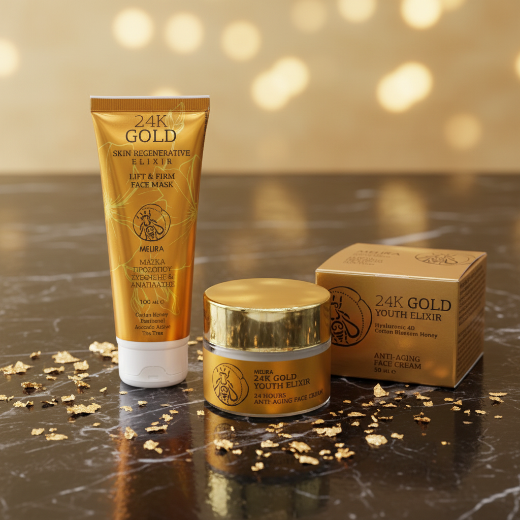 Melira Gold Glow Duo - 24K Gold Face Mask and Body Lotion together