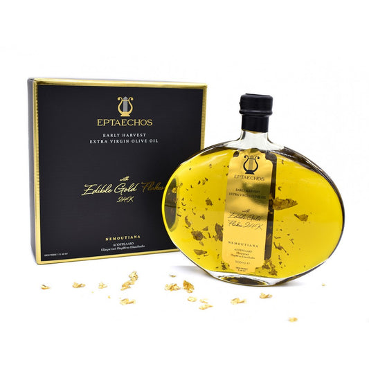 Early Harvest Extra Virgin Olive Oil NEMOUTIANA Variety with Edible Gold Flakes 24K 16.9 fl. oz.